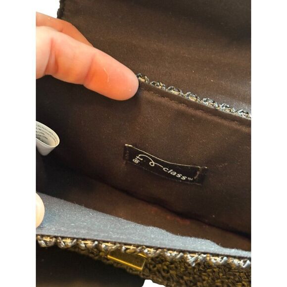 Handcrafted Metallic Woven Clutch Bag With Chain Strap & Twist Lock Closure - Picture 6 of 11